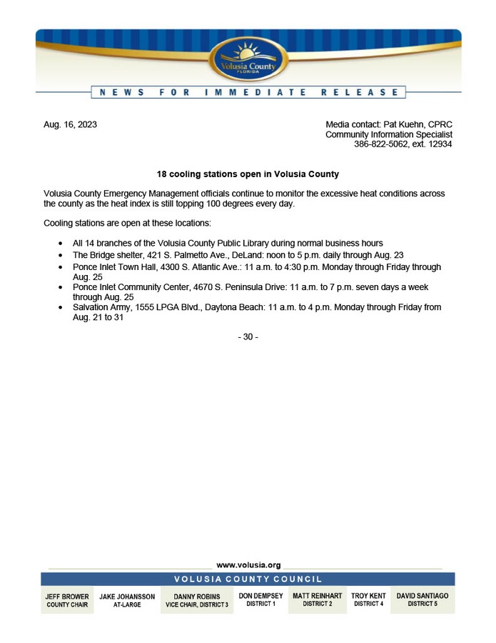 Cooling Stations in Volusia County 
